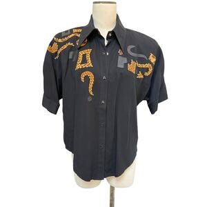 Cache Vtg 80s 90s Statement Leopard Leather Bomber Jacket Embellished Medium